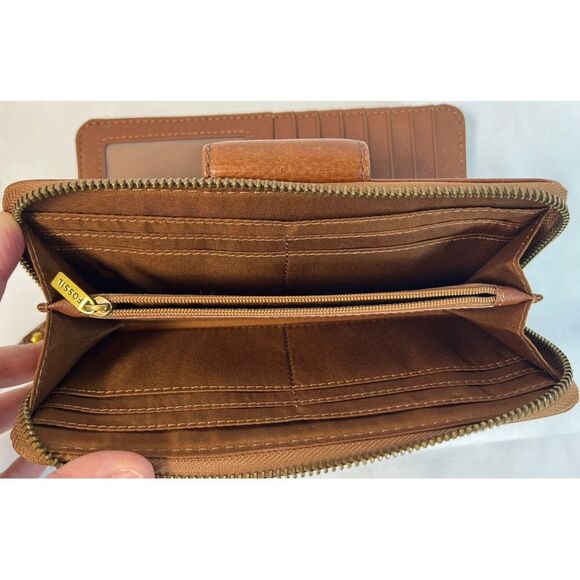 Fossil Madison Bifold Zip Brown Leather‎ Clutch Wallet with Wrist Strap~EUC - Picture 6 of 6
